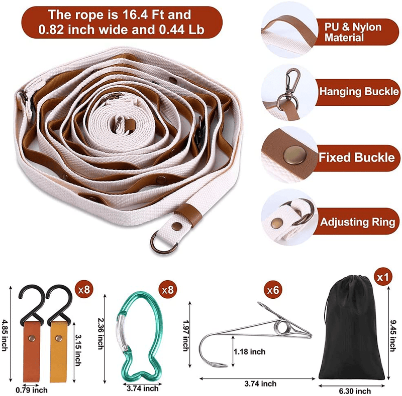 Campsite Storage Strap Camping Accessories, Outdoor Equipment Ten Lanyard Travel Clothesline Camping Essentials with 16 Buckle & 6 Clothespins for Camper Family RV Trailer Travel Tent Hanging Gear Sporting Goods > Outdoor Recreation > Camping & Hiking > Tent Accessories Fmeida   