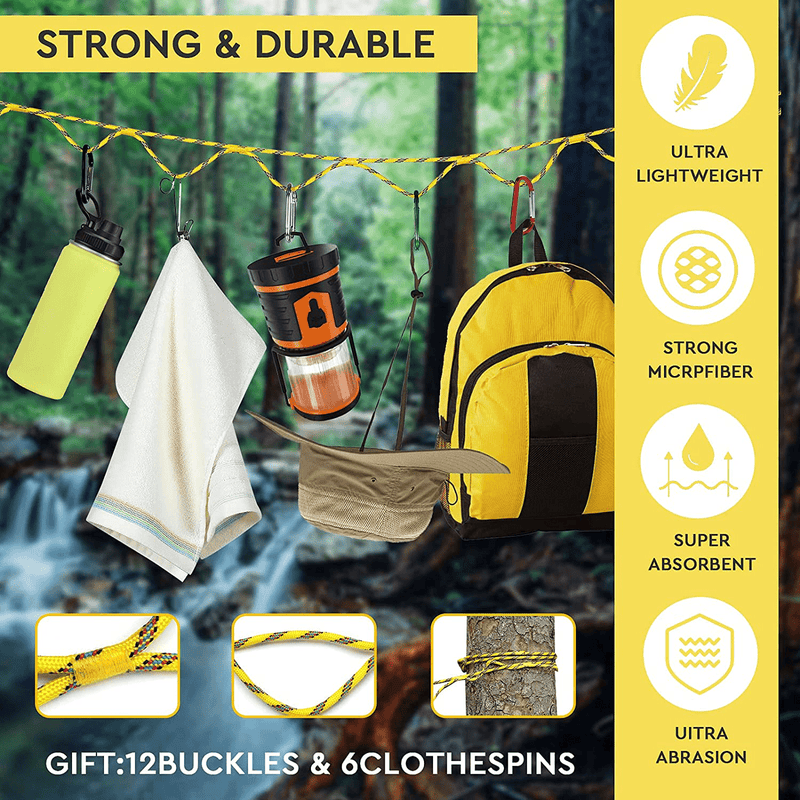 Campsite Storage Strap Camping Accessories, Outdoor Equipment Tent Lanyard Travel Hanger Clothesline Camping Essentials with 12 Ring Buckle & 6 Clothes Pins for Camper Family RV Trailer Hanging Gear Sporting Goods > Outdoor Recreation > Camping & Hiking > Tent Accessories GTOMIPO   