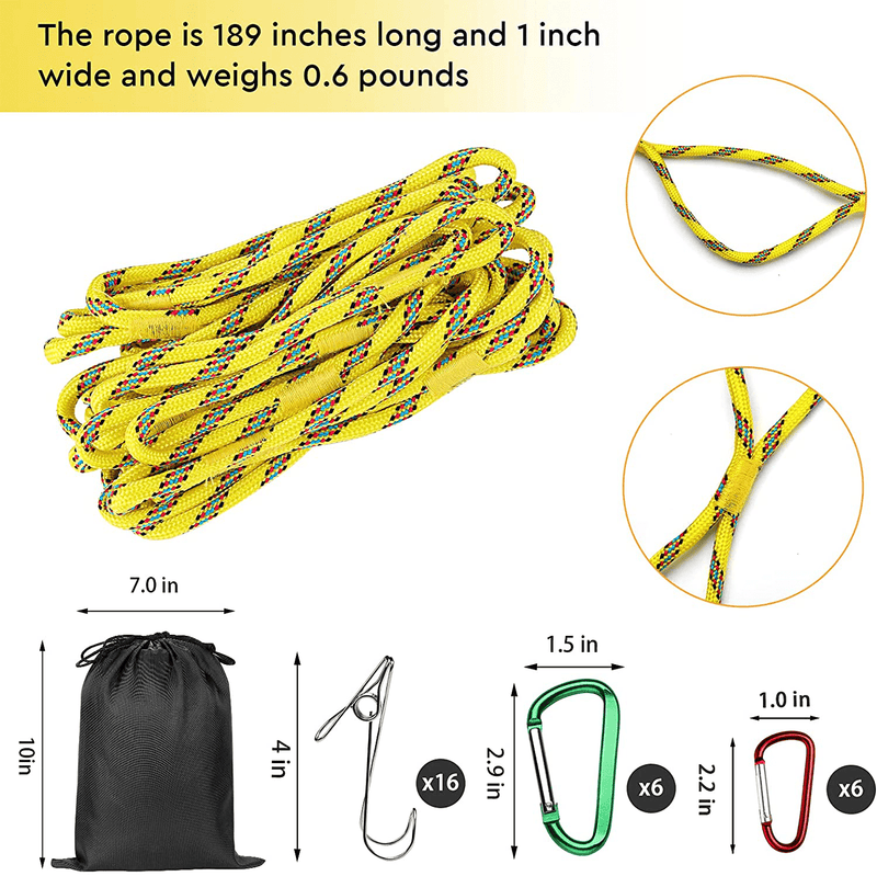 Campsite Storage Strap Camping Accessories, Outdoor Equipment Tent Lanyard Travel Hanger Clothesline Camping Essentials with 12 Ring Buckle & 6 Clothes Pins for Camper Family RV Trailer Hanging Gear Sporting Goods > Outdoor Recreation > Camping & Hiking > Tent Accessories GTOMIPO   