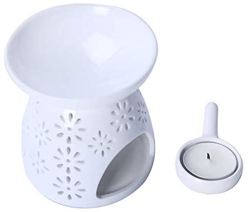 Candle Holder Candle Lamp with Candle Spoon, Aromatherapy Wax Melt Burners Oil Diffuser Tealight Candle Holders Ornament for Yoga Spa Home Bedroom Decor Gift (White)