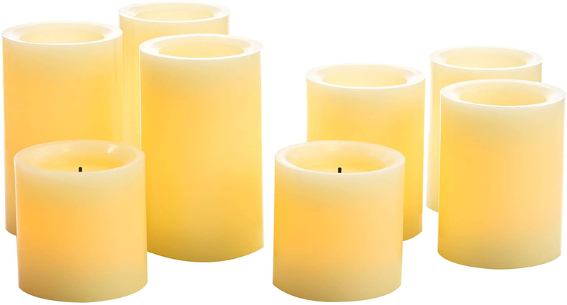 Candle Impressions Set of 8 Patented Faux Wick Cream Wax Battery Operated Flameless Pillar Candles with Auto Timer Option - Assorted Sizes Home & Garden > Decor > Home Fragrances > Candles Candle Impressions   
