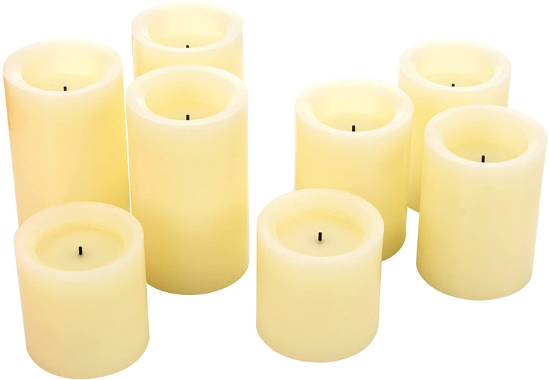 Candle Impressions Set of 8 Patented Faux Wick Cream Wax Battery Operated Flameless Pillar Candles with Auto Timer Option - Assorted Sizes Home & Garden > Decor > Home Fragrances > Candles Candle Impressions   