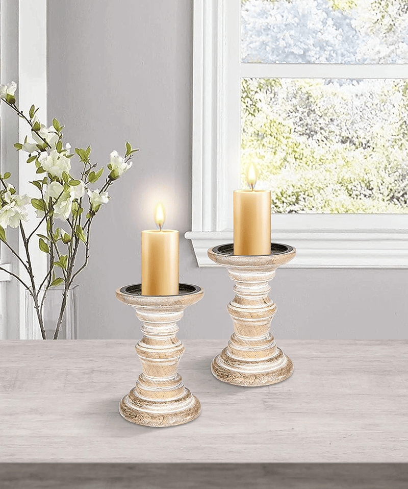 Candle Stands Wooden for Pillar Candles,Rounded Turned Colums, Sustainable Woods, Country Style, Idle for Reiki, Aromatherapy, Votive Candle Gardens Home décor - 10,8,6 Inch Set of 3 - Dark Grey Home & Garden > Decor > Home Fragrance Accessories > Candle Holders The Wooden Town White Wash 6 Inch 