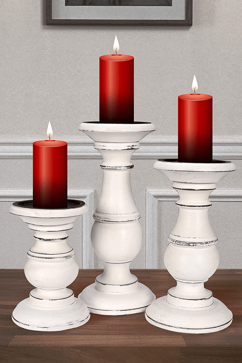Candle Stands Wooden for Pillar Candles,Rounded Turned Colums, Sustainable Woods, Country Style, Idle for Reiki, Aromatherapy, Votive Candle Gardens Home décor - 10,8,6 Inch Set of 3 - Dark Grey Home & Garden > Decor > Home Fragrance Accessories > Candle Holders The Wooden Town White Antique 6x8x10 - Inch 