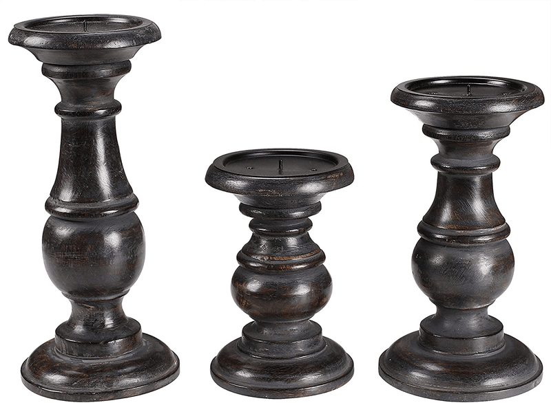 Candle Stands Wooden for Pillar Candles,Rounded Turned Colums, Sustainable Woods, Country Style, Idle for Reiki, Aromatherapy, Votive Candle Gardens Home décor - 10,8,6 Inch Set of 3 - Dark Grey Home & Garden > Decor > Home Fragrance Accessories > Candle Holders The Wooden Town Dark Grey 6x8x10 - Inch 
