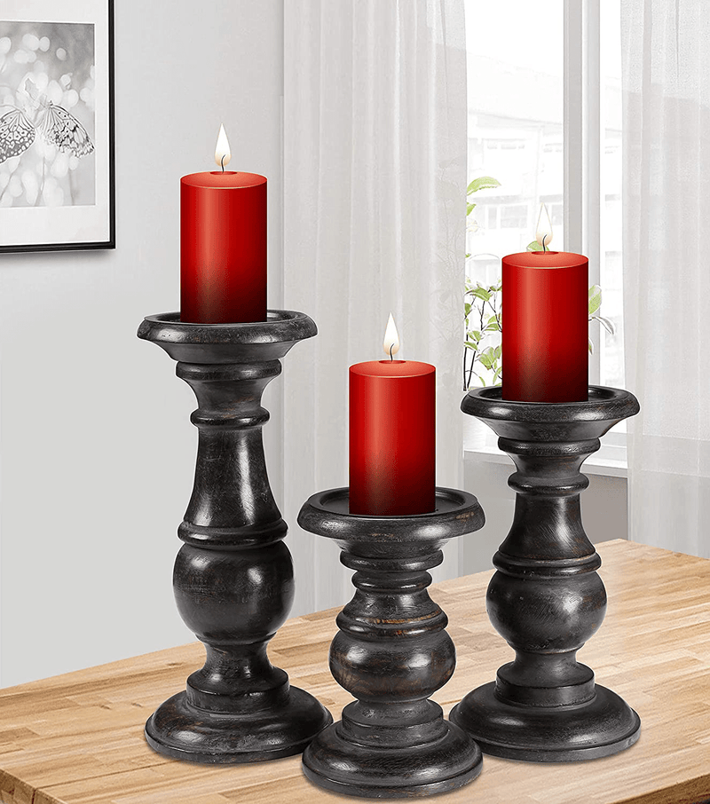 Candle Stands Wooden for Pillar Candles,Rounded Turned Colums, Sustainable Woods, Country Style, Idle for Reiki, Aromatherapy, Votive Candle Gardens Home décor - 10,8,6 Inch Set of 3 - Dark Grey Home & Garden > Decor > Home Fragrance Accessories > Candle Holders The Wooden Town   