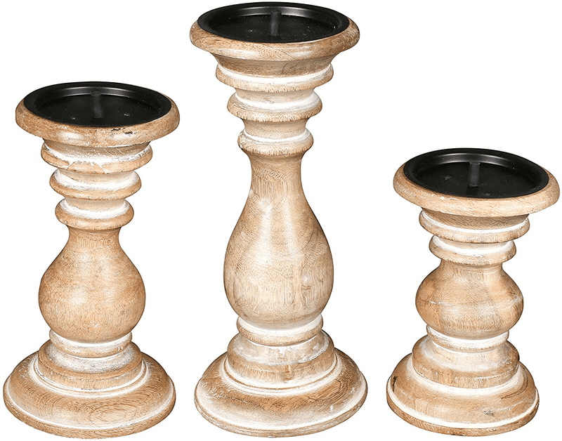 Candle Stands Wooden for Pillar Candles,Rounded Turned Colums, Sustainable Woods, Country Style, Idle for Reiki, Aromatherapy, Votive Candle Gardens Home décor - 10,8,6 Inch Set of 3 - Dark Grey Home & Garden > Decor > Home Fragrance Accessories > Candle Holders The Wooden Town White Wash 10x8x6 - Inch 