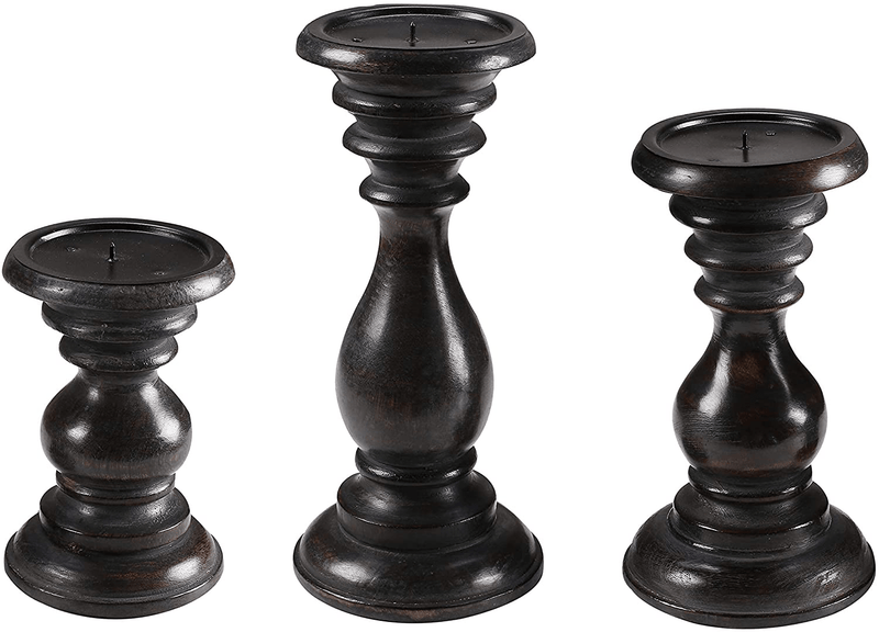 Candle Stands Wooden for Pillar Candles,Rounded Turned Colums, Sustainable Woods, Country Style, Idle for Reiki, Aromatherapy, Votive Candle Gardens Home décor - 10,8,6 Inch Set of 3 - Dark Grey Home & Garden > Decor > Home Fragrance Accessories > Candle Holders The Wooden Town Dark Grey 10x8x6 - Inch 