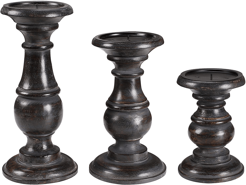 Candle Stands Wooden for Pillar Candles,Rounded Turned Colums, Sustainable Woods, Country Style, Idle for Reiki, Aromatherapy, Votive Candle Gardens Home décor - 10,8,6 Inch Set of 3 - Dark Grey Home & Garden > Decor > Home Fragrance Accessories > Candle Holders The Wooden Town   