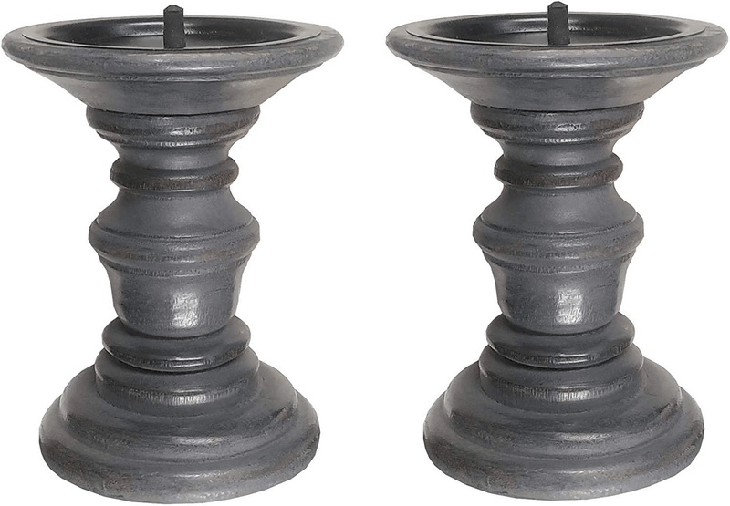 Candle Stands Wooden for Pillar Candles,Rounded Turned Colums, Sustainable Woods, Country Style, Idle for Reiki, Aromatherapy, Votive Candle Gardens Home décor - 10,8,6 Inch Set of 3 - Dark Grey