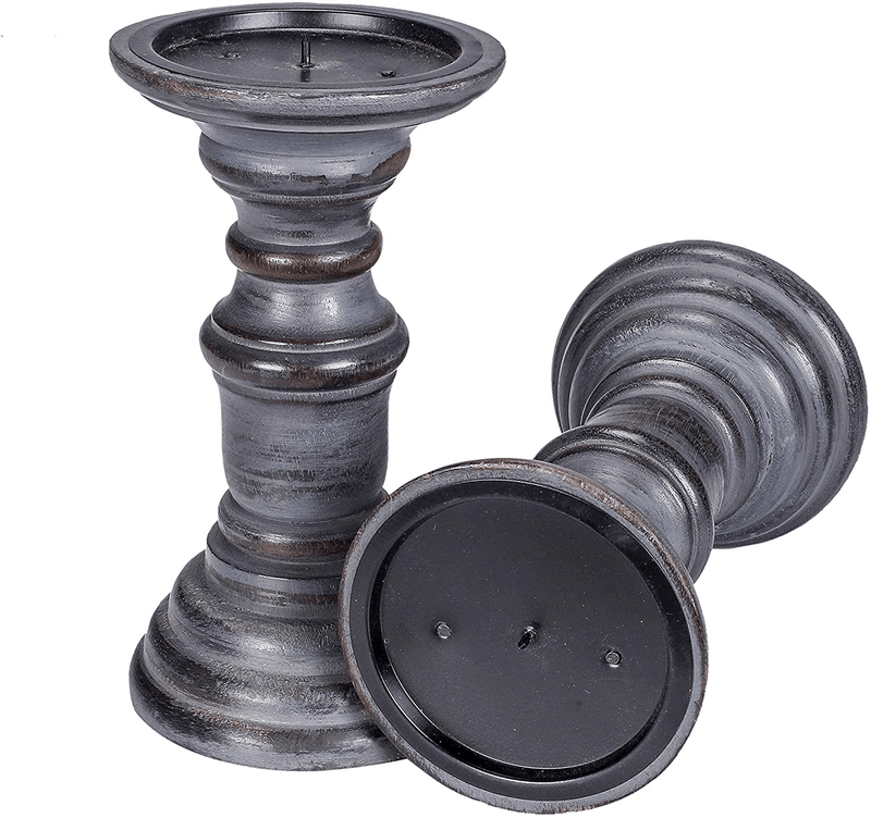 Candle Stands Wooden for Pillar Candles,Rounded Turned Colums, Sustainable Woods, Country Style, Idle for Reiki, Aromatherapy, Votive Candle Gardens Home décor - 10,8,6 Inch Set of 3 - Dark Grey Home & Garden > Decor > Home Fragrance Accessories > Candle Holders The Wooden Town Dark Grey 7.5 Inch 