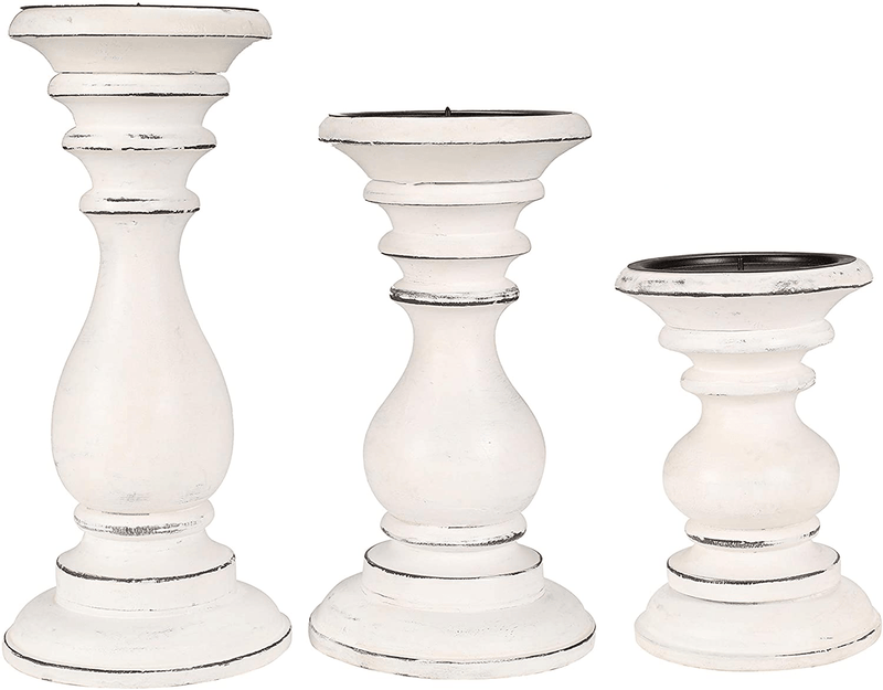 Candle Stands Wooden for Pillar Candles,Rounded Turned Colums, Sustainable Woods, Country Style, Idle for Reiki, Aromatherapy, Votive Candle Gardens Home décor - 10,8,6 Inch Set of 3 - Dark Grey Home & Garden > Decor > Home Fragrance Accessories > Candle Holders The Wooden Town White Antique 10x8x6 - Inch 