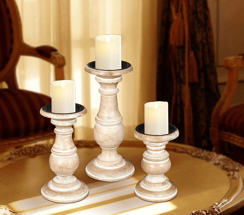 Candle Stands Wooden for Pillar Candles,Rounded Turned Colums, Sustainable Woods, Country Style, Idle for Reiki, Aromatherapy, Votive Candle Gardens Home décor - 10,8,6 Inch Set of 3 - Dark Grey Home & Garden > Decor > Home Fragrance Accessories > Candle Holders The Wooden Town White Wash 6x8x10 - Inch 