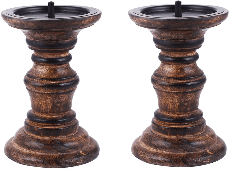 Candle Stands Wooden for Pillar Candles,Rounded Turned Colums, Sustainable Woods, Country Style, Idle for Reiki, Aromatherapy, Votive Candle Gardens Home décor - 10,8,6 Inch Set of 3 - Dark Grey Home & Garden > Decor > Home Fragrance Accessories > Candle Holders The Wooden Town Burnt 6 Inch 