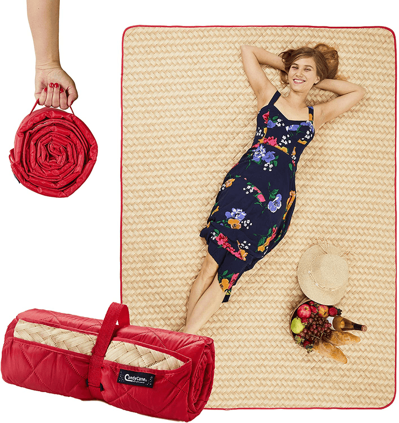 CANDY CANE Picnic Blanket Foldable (78”x56”) Large Size, Perfect Outdoors, Camping and Sandproof Beach Blanket Stylish Straw Design Park mat, Comfy Carrying and Portable, Washing Machine (Red) Home & Garden > Lawn & Garden > Outdoor Living > Outdoor Blankets > Picnic Blankets CANDY CANE Red  