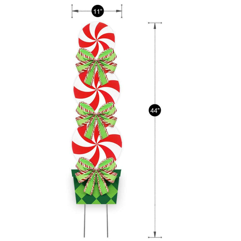 Candy Christmas Decorations Outdoor - 44In Peppermint Xmas Yard Stakes - Giant Holiday Decor Signs for Home Lawn Pathway Walkway Candyland Themed Party - Red White Green