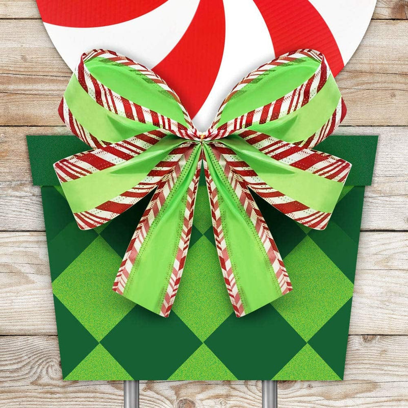 Candy Christmas Decorations Outdoor - 44In Peppermint Xmas Yard Stakes - Giant Holiday Decor Signs for Home Lawn Pathway Walkway Candyland Themed Party - Red White Green