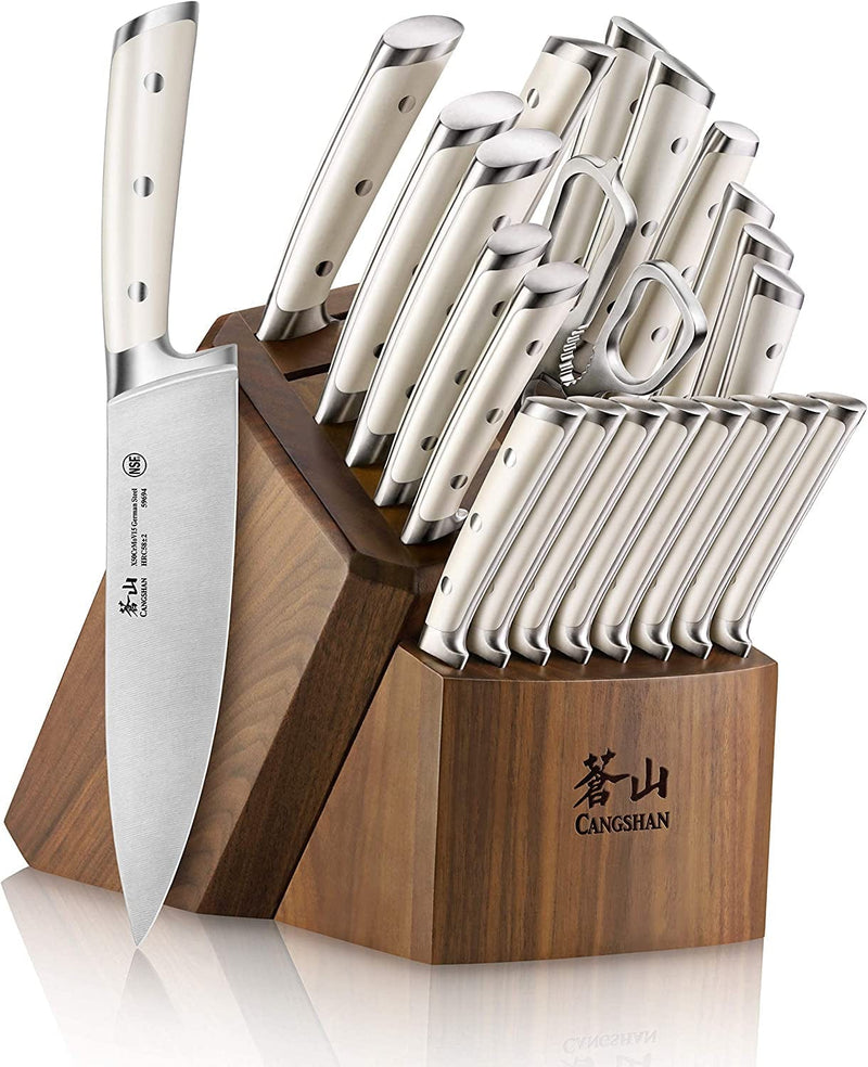 Cangshan S1 Series 59663 6-Piece German Steel Forged Knife Set, Walnut Home & Garden > Kitchen & Dining > Kitchen Tools & Utensils > Kitchen Knives Cangshan White 23-Piece Block Set 