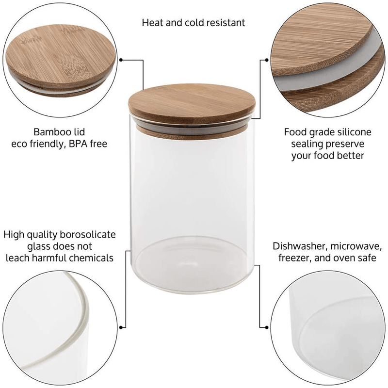 Canister Set of 5, Glass Kitchen Canisters with Airtight Bamboo Lid, Glass Storage Jars for Kitchen, Bathroom and Pantry Organization Ideal for Flour, Sugar, Coffee, Cookie Jar, Candy, Snack and More Home & Garden > Kitchen & Dining > Food Storage Le'raze   