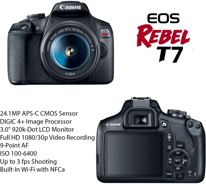 Canon EOS Rebel T7 DSLR Camera Bundle with Canon EF-S 18-55mm f/3.5-5.6 is II Lens + 2pc SanDisk 32GB Memory Cards + Accessory Kit Cameras & Optics > Camera & Optic Accessories > Camera Parts & Accessories Canon   