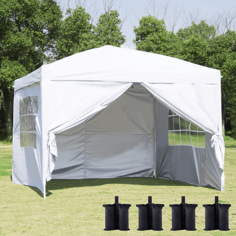 Canopy Tent Pop Up Portable Shade Instant Heavy Duty Outdoor Gazebo 10 x 10 White with 4 Removable sidewalls and 4 Sandbags for Outdoor Party Wedding Commercial Activity Pavilion BBQ Beach Home & Garden > Lawn & Garden > Outdoor Living > Outdoor Structures > Canopies & Gazebos EdMaxwell-charaHOME Default Title  