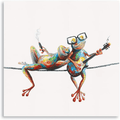 Canvas Frog Wall Art Decor: Side by Side Frogs with Glasses Art Bedroom Wall Art Laundry Room Decor and Accessories Girl Room Decor Inspirational Wall Art with Frame Easy Hanging (12"x12"x1 Panel) Home & Garden > Decor > Seasonal & Holiday Decorations Yidepot Happy Frogs 12''x12'' 