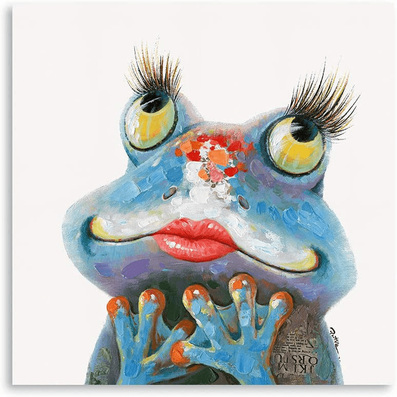 Canvas Frog Wall Art Decor: Side by Side Frogs with Glasses Art Bedroom Wall Art Laundry Room Decor and Accessories Girl Room Decor Inspirational Wall Art with Frame Easy Hanging (12"x12"x1 Panel) Home & Garden > Decor > Seasonal & Holiday Decorations Yidepot Feminine Frog 24"x24" 