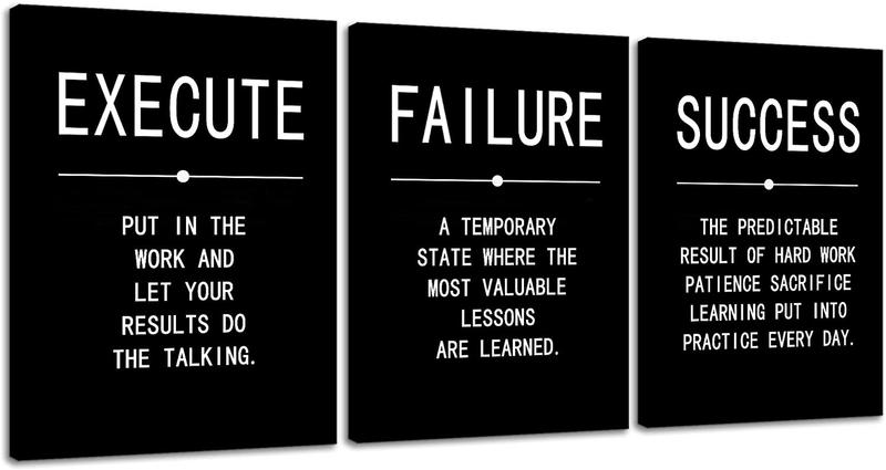 Canvas Painting Wall Art Success Quote Inspirational Wall Art Execute Failure Definition 3 Pieces Black Poster Positive Motivational Framed Artwork Prints Picture for Living Room Office [36''Wx 16''H] Home & Garden > Decor > Artwork > Posters, Prints, & Visual Artwork GoForArt   