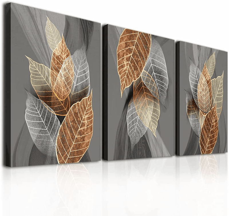 Canvas Wall Art for Living Room Family Wall Decorations for Kitchen Modern Bathroom Wall Decor Black Paintings Abstract Leaves Pictures Artwork Inspirational Canvas Art Bedroom Home Decor 3 Pieces Home & Garden > Decor > Artwork > Posters, Prints, & Visual Artwork hyidecorart Abstract Leaf Painting 16*24inches*3pcs 