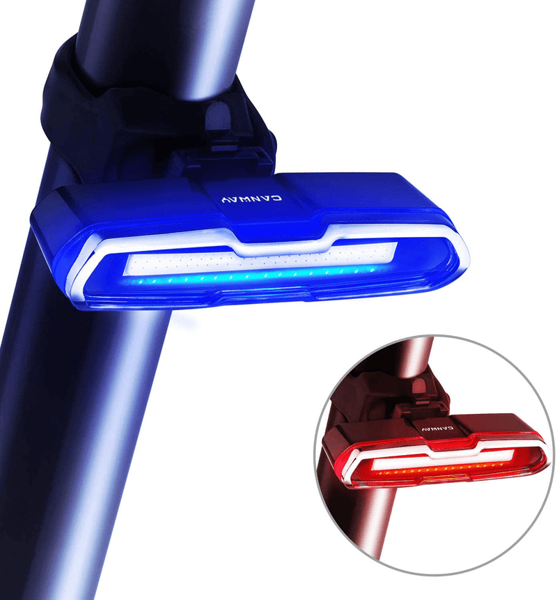 CANWAY Bike Tail Light, Ultra Bright Bike Light USB Rechargeable, LED Bicycle Rear Light, Waterproof Helmet Light, 5 Light Mode Headlights with Red & Blue for Cycling Safety Flashlight Light Sporting Goods > Outdoor Recreation > Cycling > Bicycle Parts CANWAY Color-2  