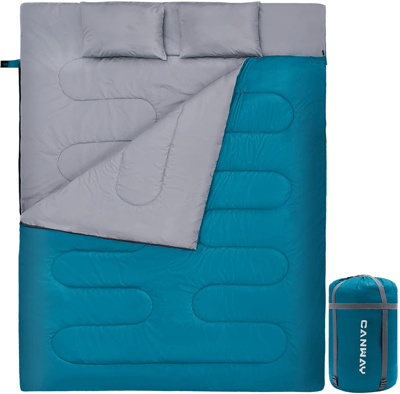 CANWAY Double Sleeping Bag, Lightweight Waterproof 2 Person Sleeping Bag with 2 Pillows for Camping, Backpacking, or Hiking Outdoor for Adults or Teens Queen Size XL Sporting Goods > Outdoor Recreation > Camping & Hiking > Sleeping Bags CANWAY Lake Blue  