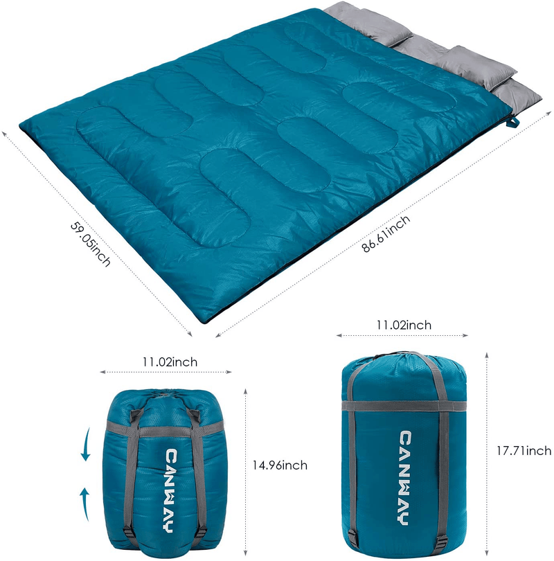 CANWAY Double Sleeping Bag, Lightweight Waterproof 2 Person Sleeping Bag with 2 Pillows for Camping, Backpacking, or Hiking Outdoor for Adults or Teens Queen Size XL Sporting Goods > Outdoor Recreation > Camping & Hiking > Sleeping Bags CANWAY   