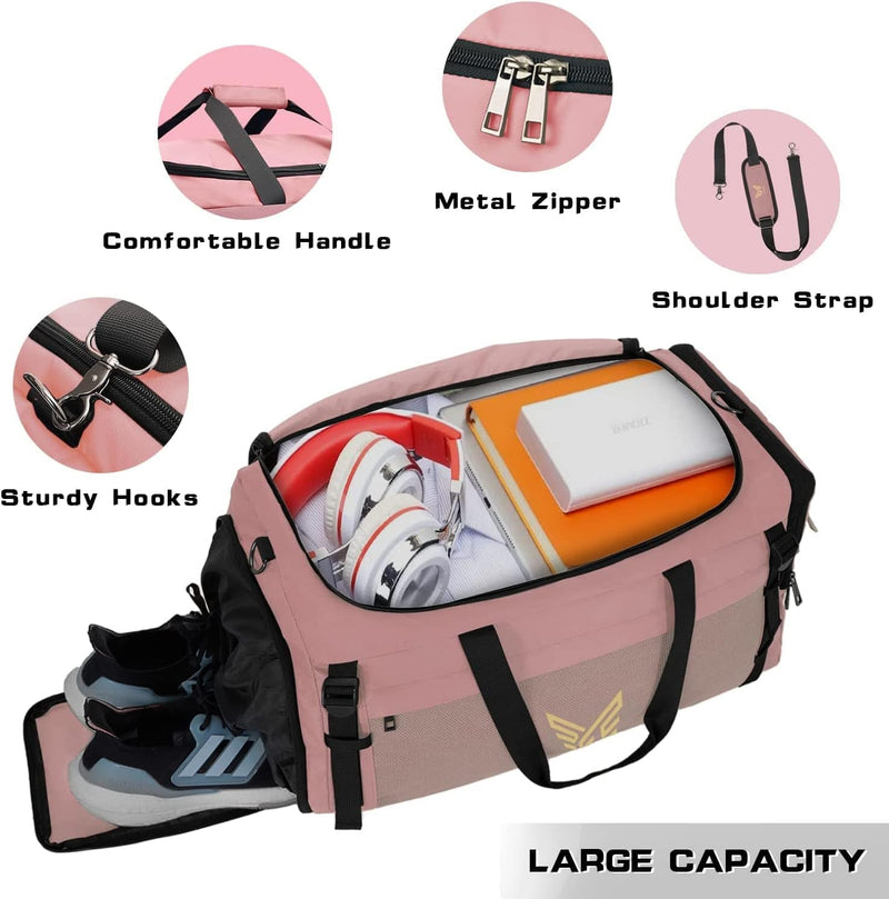 CANWAY Foldable Sports Gym Bag for Men, Travel Duffel Bag with Shoes Compartment, Carry on Bags for Airplanes Weekender Overnight Workout Bag with Waterproof, Pink Home & Garden > Household Supplies > Storage & Organization CANWAY   