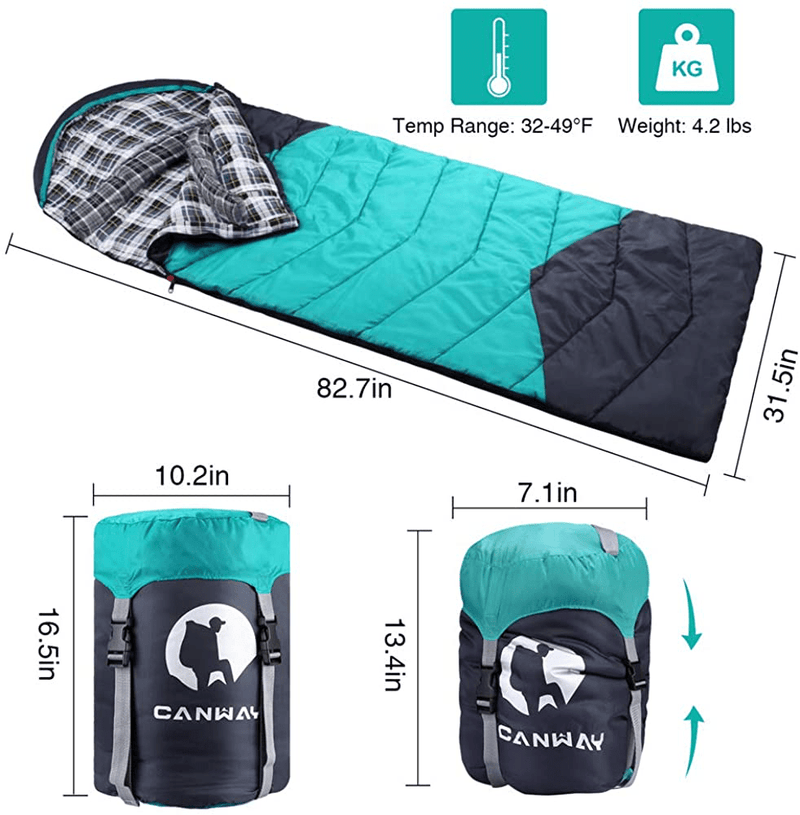 CANWAY Sleeping Bag with Compression Sack, Lightweight and Waterproof for Warm & Cold Weather, Comfort for 4 Seasons Camping/Traveling/Hiking/Backpacking, Adults & Kids Sporting Goods > Outdoor Recreation > Camping & Hiking > Sleeping Bags CANWAY   