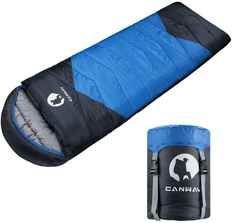 CANWAY Sleeping Bag with Compression Sack, Lightweight and Waterproof for Warm & Cold Weather, Comfort for 4 Seasons Camping/Traveling/Hiking/Backpacking, Adults & Kids Sporting Goods > Outdoor Recreation > Camping & Hiking > Sleeping Bags CANWAY Blue-59°F~ 77°F  