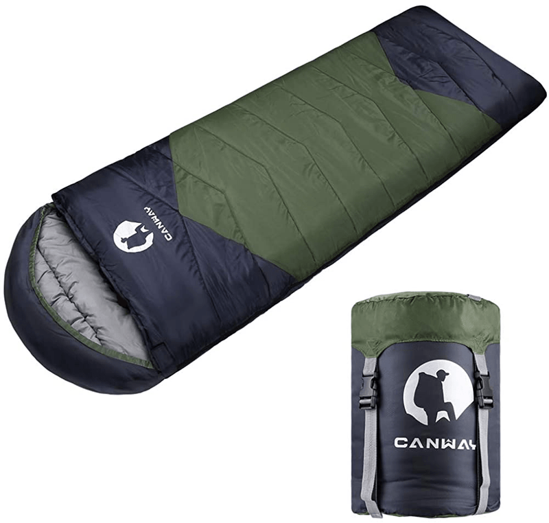 CANWAY Sleeping Bag with Compression Sack, Lightweight and Waterproof for Warm & Cold Weather, Comfort for 4 Seasons Camping/Traveling/Hiking/Backpacking, Adults & Kids Sporting Goods > Outdoor Recreation > Camping & Hiking > Sleeping Bags CANWAY Green-Polyester  