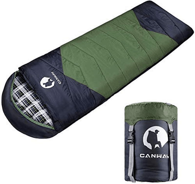 CANWAY Sleeping Bag with Compression Sack, Lightweight and Waterproof for Warm & Cold Weather, Comfort for 4 Seasons Camping/Traveling/Hiking/Backpacking, Adults & Kids Sporting Goods > Outdoor Recreation > Camping & Hiking > Sleeping Bags CANWAY Green-Flannel  