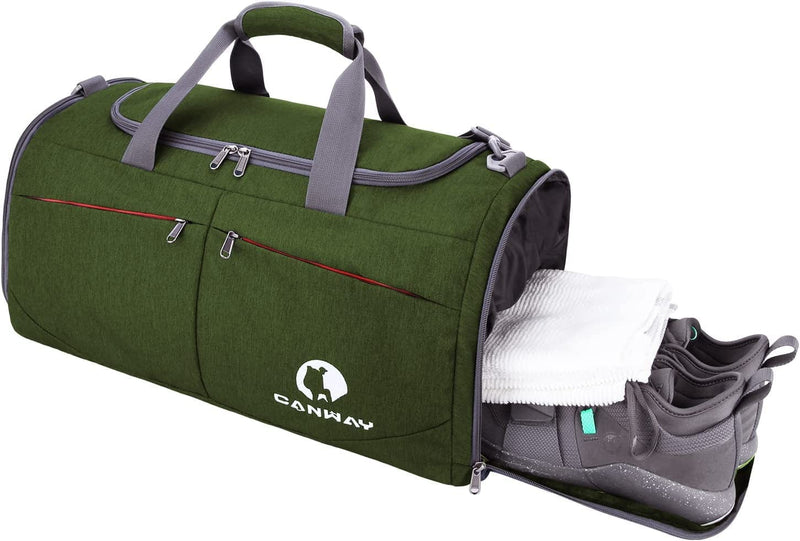 Canway Sports Gym Bag, Travel Duffel Bag with Wet Pocket & Shoes Compartment for Men Women, 45L, Lightweight (Green) Sporting Goods > Outdoor Recreation > Winter Sports & Activities CANWAY Green  