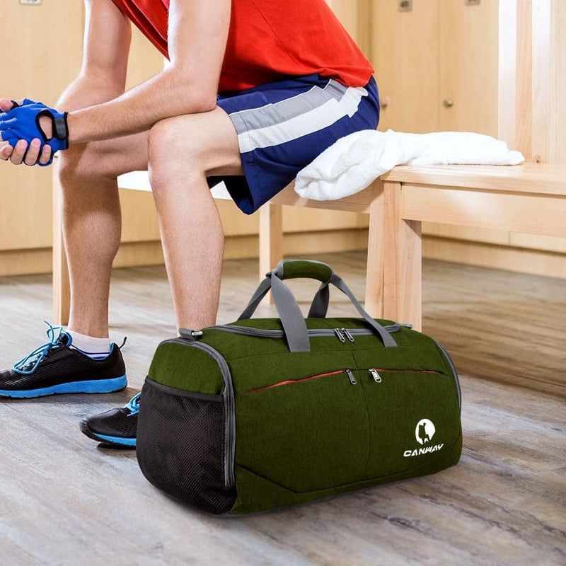 Canway Sports Gym Bag, Travel Duffel Bag with Wet Pocket & Shoes Compartment for Men Women, 45L, Lightweight (Green) Sporting Goods > Outdoor Recreation > Winter Sports & Activities CANWAY   