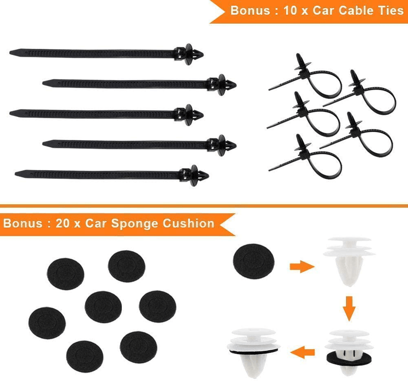 Car Body Clips, Auto Trim interior Fastener Retainers, Plastic Bumper Rivets Push in Type, Assorted for Fender Door Panel Dashboard Hood Insulation with Repair Tools (GM Ford Toyota Honda Chrysler) Vehicles & Parts > Vehicle Parts & Accessories > Motor Vehicle Parts > Motor Vehicle Interior Fittings DaskFire   