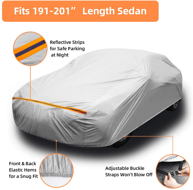 Car Cover for Sedan L (191"-201"), Ohuhu Universal Sedan Car Covers Outdoor UV Protection Auto Cover - Windproof. Dustproof. Scratch Resistant  Ohuhu   