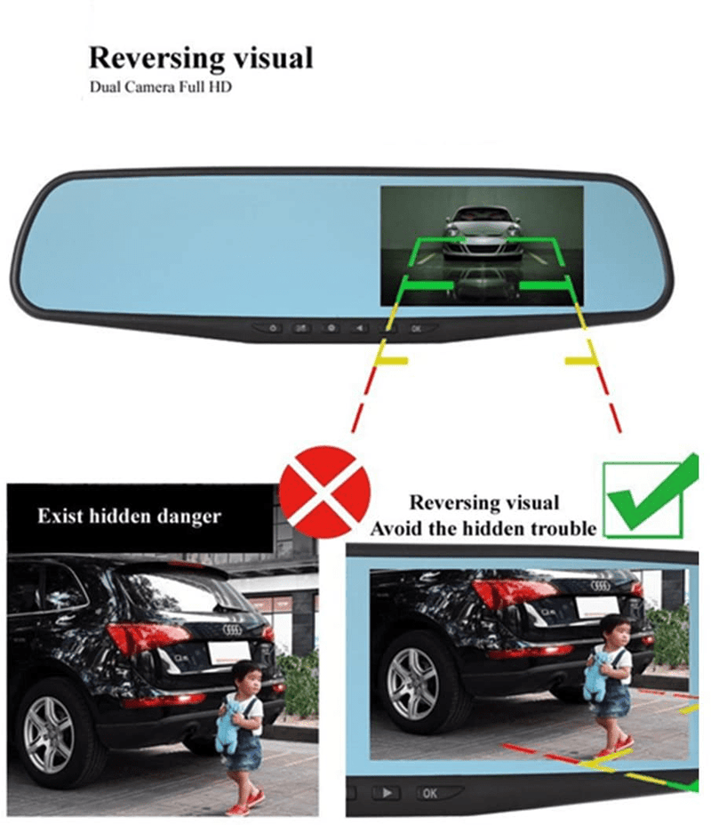 Car DVR Rear view Mirror Video Recroder 4.3" inch Car Camera Dual lens Cam night