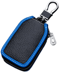 Car Key Case - Superior Genuine Leather Auto Key FOB Holder Smart KeyChain Protector Cover with Metal Hook and Zipper (Black blue edge)  YONUFI Black Blue Edge  