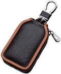 Car Key Case - Superior Genuine Leather Auto Key FOB Holder Smart KeyChain Protector Cover with Metal Hook and Zipper (Black blue edge)  YONUFI Brown  