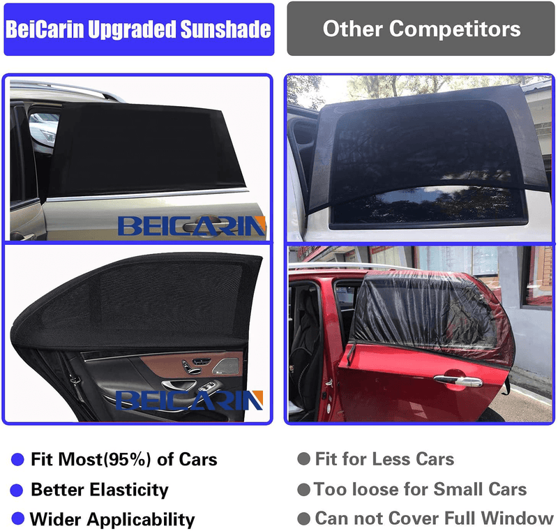 Car Window Sun Shade Cover -2 Pack Breathable Mesh Car Rear Side Window Shade Sunshade UV Protection for Baby Kids Pet Size XL, Mosquito Net Curtain Fit for Most(95%) of Cars, Cover Full Window Sporting Goods > Outdoor Recreation > Camping & Hiking > Mosquito Nets & Insect Screens Beicarin   