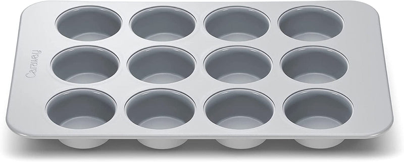 Caraway Non-Stick Ceramic 12-Cup Muffin Pan - Naturally Slick Ceramic Coating - Non-Toxic, PTFE & PFOA Free - Perfect for Cupcakes, Muffins, and More - Cream Home & Garden > Kitchen & Dining > Cookware & Bakeware Caraway Gray  
