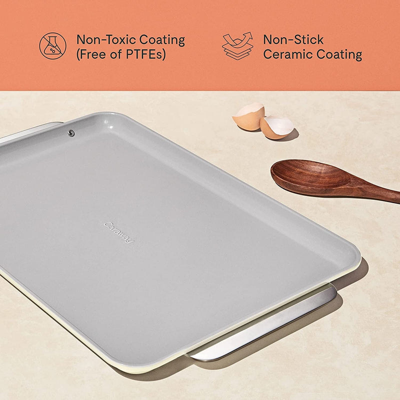Caraway Non-Stick Ceramic Baking Sheet - Naturally Slick Ceramic Coating - Non-Toxic, PTFE & PFOA Free - Perfect for Baking, Roasting, and More - Large - Cream