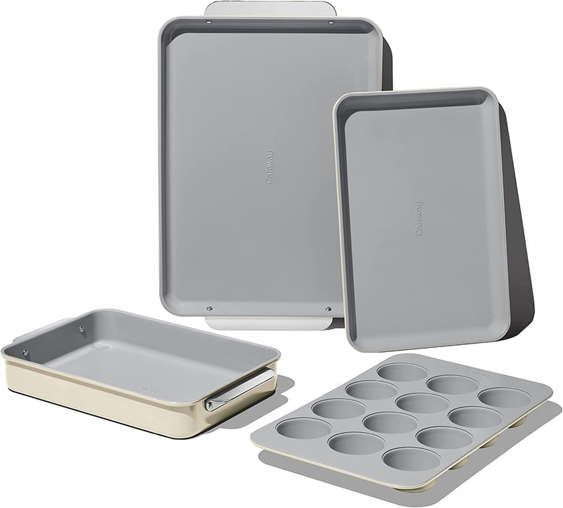Caraway Nonstick Ceramic Bakeware Set (5 Pieces) - Baking Sheets, Assorted Baking Pans, Cooling Rack, & Storage - Aluminized Steel Body - Non Toxic, PTFE & PFOA Free - Gray Home & Garden > Kitchen & Dining > Cookware & Bakeware Caraway Cream 5 Pieces 