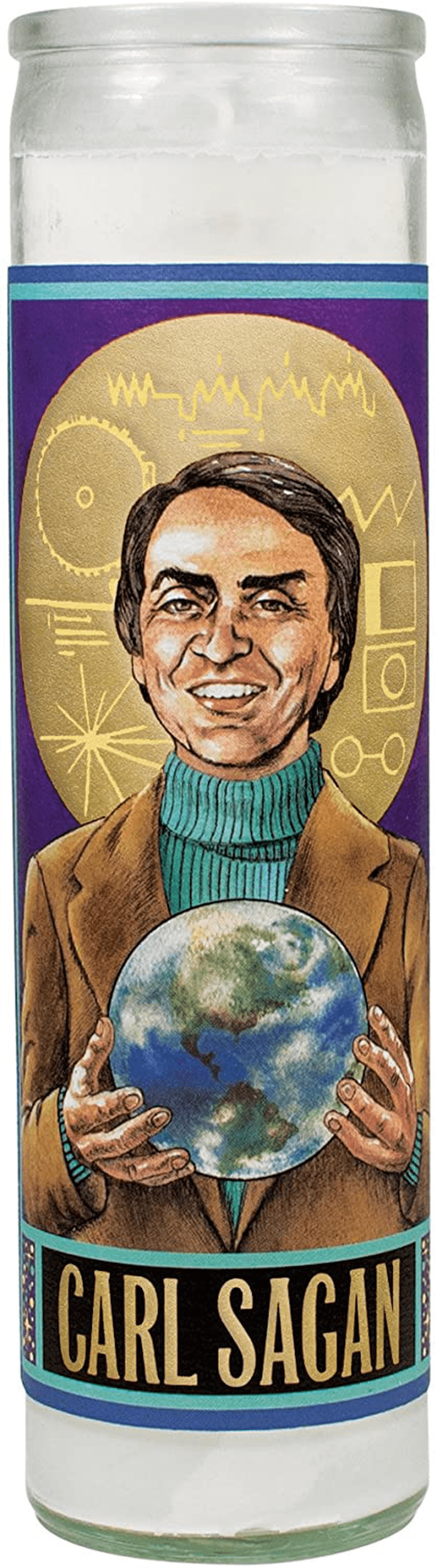 Carl Sagan Secular Saint Candle - 8.5 Inch Glass Prayer Votive - Made in The USA