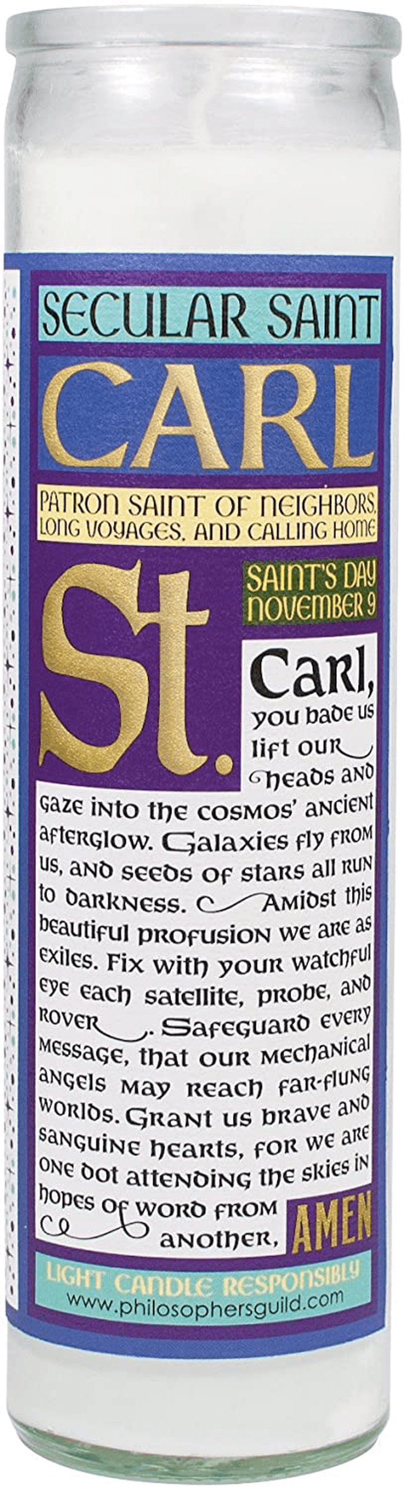 Carl Sagan Secular Saint Candle - 8.5 Inch Glass Prayer Votive - Made in The USA